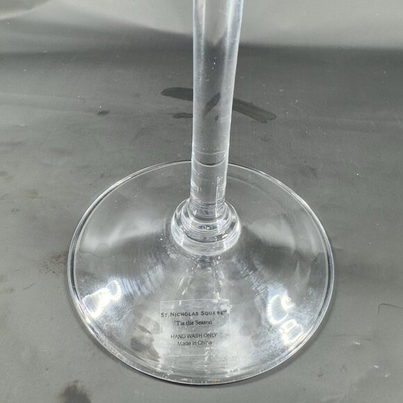 ST NICHOLAS SQUARE Tis the Season Clear Glasses Cups Set 2 Silver Band Etched - Picture 5 of 11